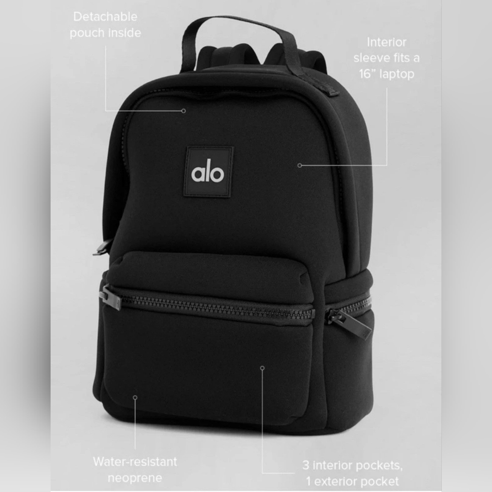 ALO Yoga Stow Backpack in Black Neoprene with Detachable Pouch New - Picture 8 of 12